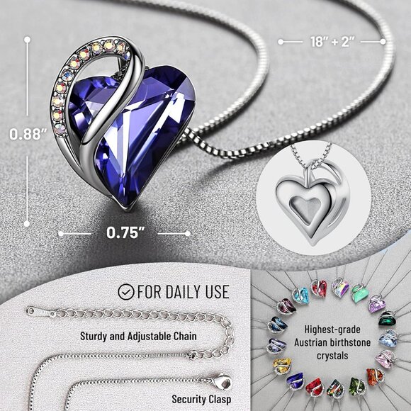 Infinity Love Birthstone Heart Pendant Tanzanite Necklace Women Mom Wife Silver - Picture 3 of 8